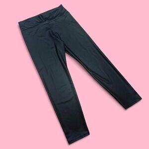 Zizibe Black High Waisted Shiny Leggings Dance Performance Stretch Pants L